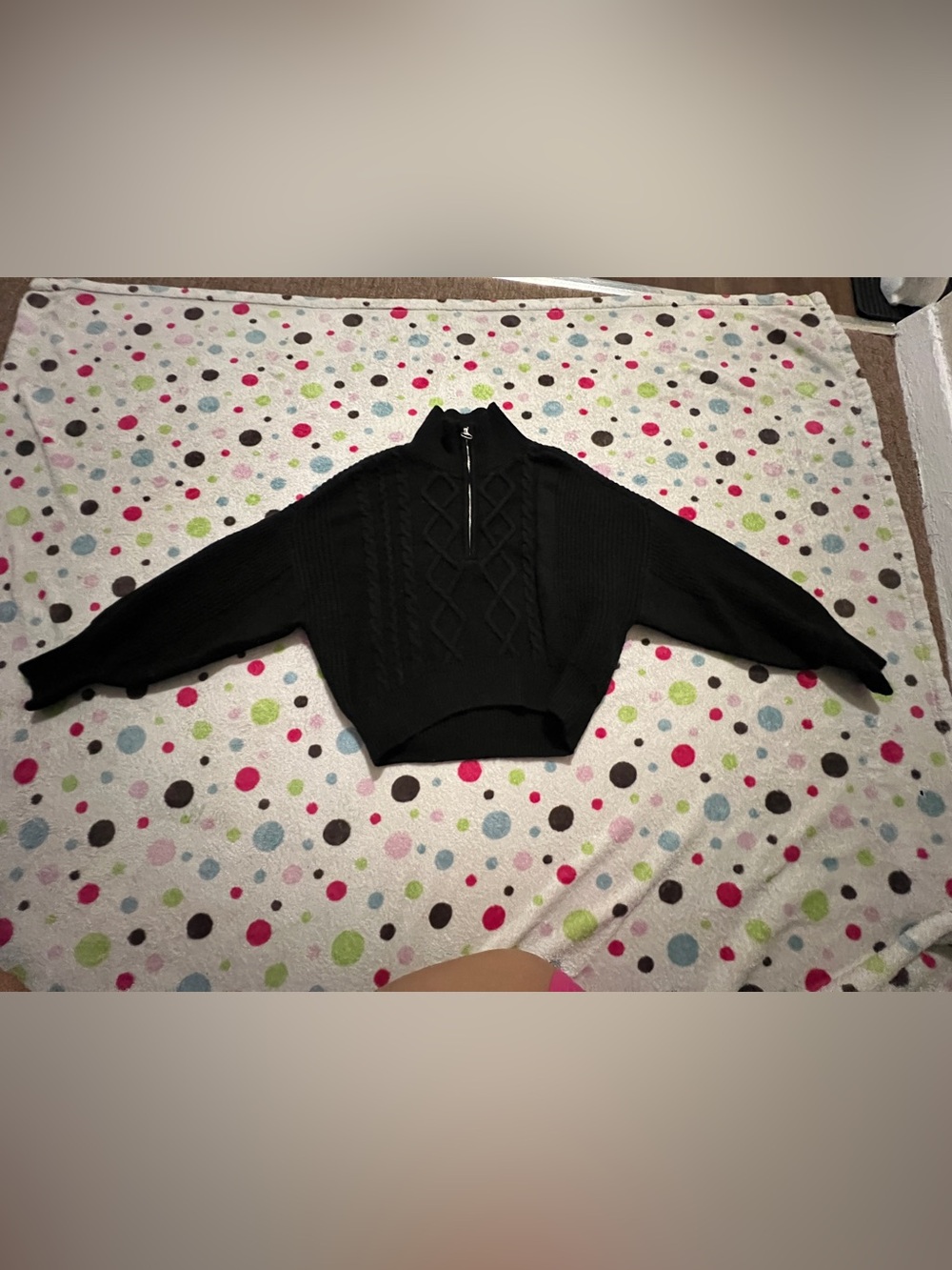 Urban Outfitters Black Cable-Knit Cropped Half-Zip Turtleneck Sweater